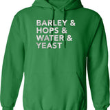 Barley Hops Water Yeast Hoodie - Retro Graphic Pullover Hoodie for Men & Women - Green