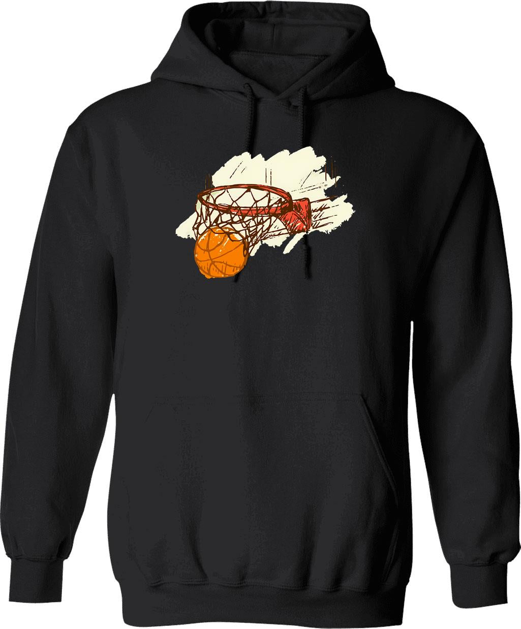 Basketball Background Hoodie - Retro Graphic Pullover Hoodie for Men & Women - Black