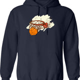 Basketball Background Hoodie - Retro Graphic Pullover Hoodie for Men & Women - Navy