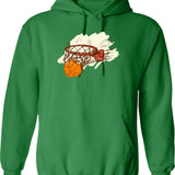 Basketball Background Hoodie - Retro Graphic Pullover Hoodie for Men & Women - Green