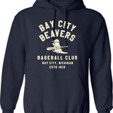 Bay City Beavers - Michigan Hoodie - Retro Graphic Pullover Hoodie for Men & Women - Navy
