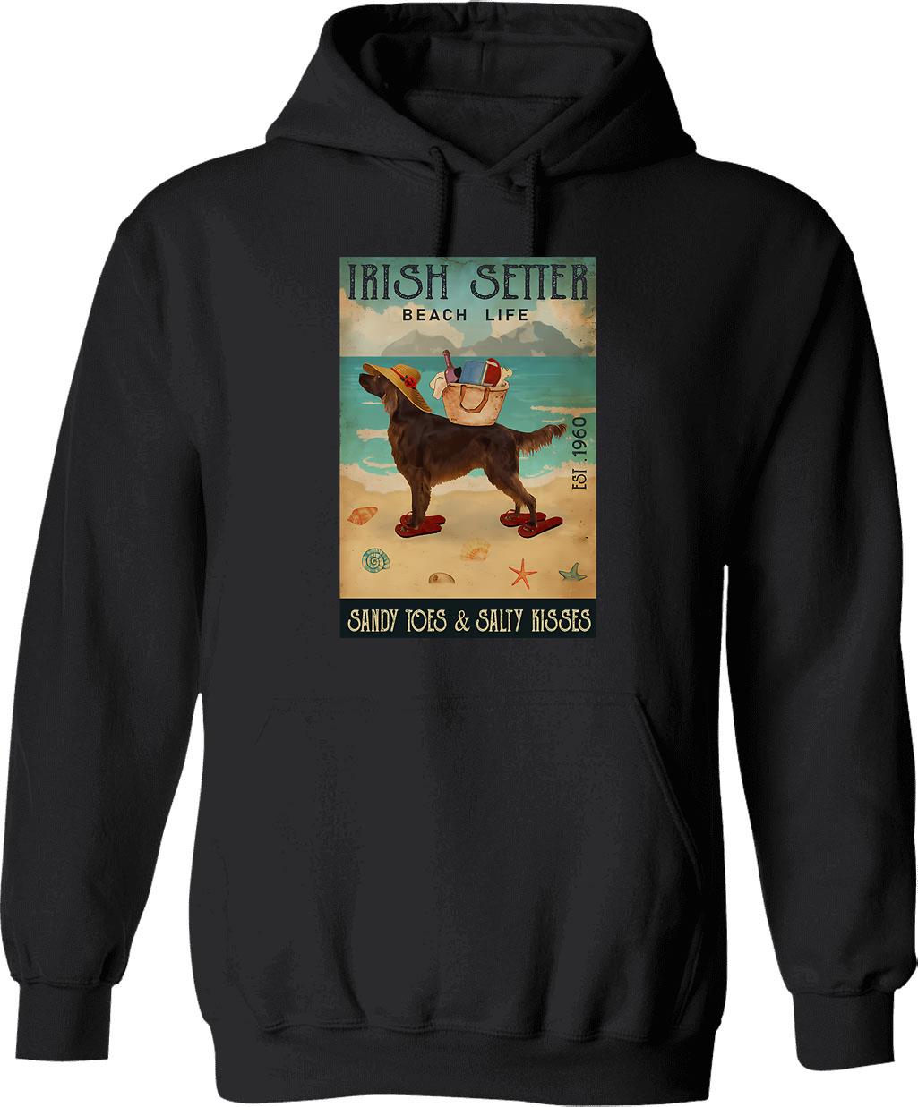 Beach Life Sandy Toes Irish Setter Dog Hoodie - Black