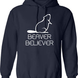 Beaver Believer Hoodie - Retro Graphic Pullover Hoodie for Men & Women - Navy