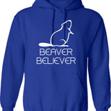 Beaver Believer Hoodie - Retro Graphic Pullover Hoodie for Men & Women - Blue
