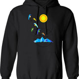 Berg Paraglider Paragliding Sun Hoodie - Retro Graphic Pullover Hoodie for Men & Women - Black