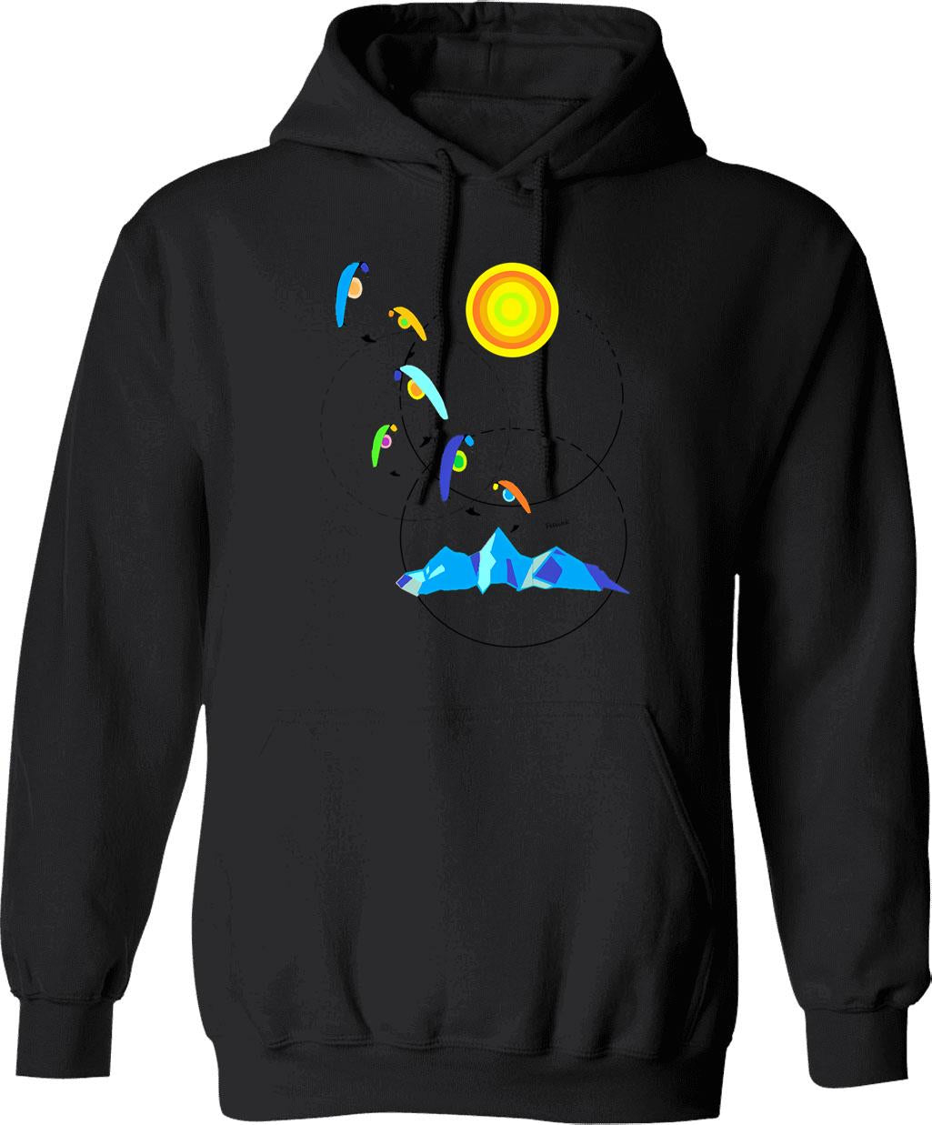 Berg Paraglider Paragliding Sun Hoodie - Retro Graphic Pullover Hoodie for Men & Women - Black