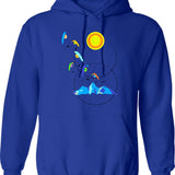 Berg Paraglider Paragliding Sun Hoodie - Retro Graphic Pullover Hoodie for Men & Women - Blue