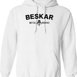 Beskar Metal Works Hoodie - Retro Graphic Pullover Hoodie for Men & Women - White