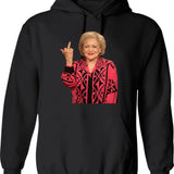 Betty White Middle Finger (1) Hoodie - Retro Graphic Pullover Hoodie for Men & Women - Black