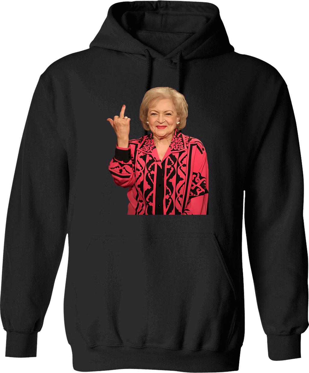 Betty White Middle Finger (1) Hoodie - Retro Graphic Pullover Hoodie for Men & Women - Black