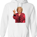 Betty White Middle Finger (1) Hoodie - Retro Graphic Pullover Hoodie for Men & Women - White