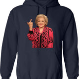 Betty White Middle Finger (1) Hoodie - Retro Graphic Pullover Hoodie for Men & Women - Navy
