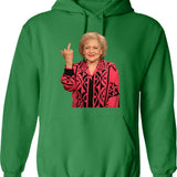 Betty White Middle Finger (1) Hoodie - Retro Graphic Pullover Hoodie for Men & Women - Green