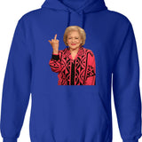 Betty White Middle Finger (1) Hoodie - Retro Graphic Pullover Hoodie for Men & Women - Blue