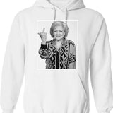 Betty White Middle Finger Hoodie - Retro Graphic Pullover Hoodie for Men & Women - White