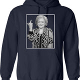 Betty White Middle Finger Hoodie - Retro Graphic Pullover Hoodie for Men & Women - Navy