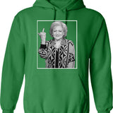 Betty White Middle Finger Hoodie - Retro Graphic Pullover Hoodie for Men & Women - Green