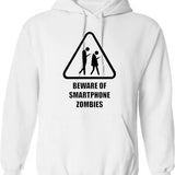 Beware Of Smartphone Zombie Hoodie - Retro Graphic Pullover Hoodie for Men & Women - White