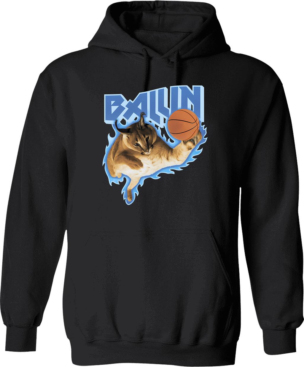 Big Floppa Balling Meme Hoodie - Retro Graphic Pullover Hoodie for Men & Women - Black