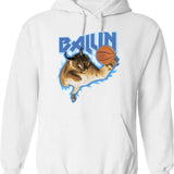 Big Floppa Balling Meme Hoodie - Retro Graphic Pullover Hoodie for Men & Women - White