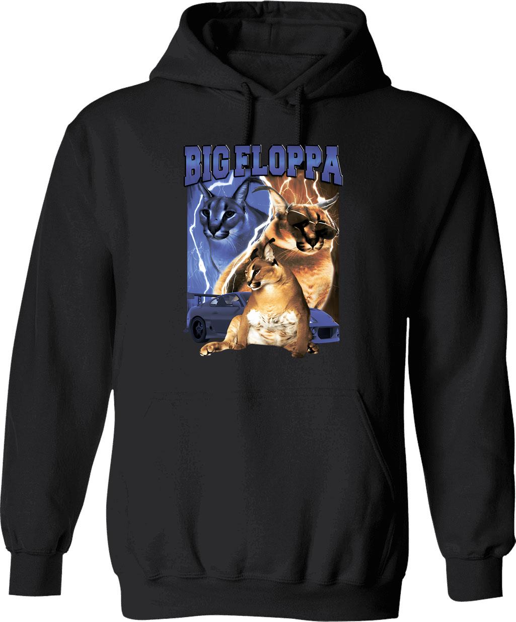 Big Floppa Vintage Rap Hoodie - Retro Graphic Cosy Pullover - Black