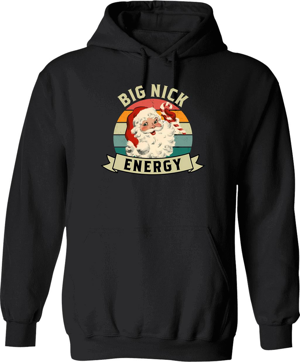 Big Nick Energy Christmas Vintage Santa Claus Retro Sunset Curved Text Funny Xmas Gift For Nick Nicholas Hoodie - Black