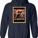 Bigfoot As El Squatcho Hoodie - Retro Graphic Pullover Hoodie for Men & Women - Navy