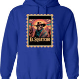 Bigfoot As El Squatcho Hoodie - Retro Graphic Pullover Hoodie for Men & Women - Blue