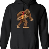 Bigfoot Carrying Chicken Funny Sasquatch Gift Hoodie - Black