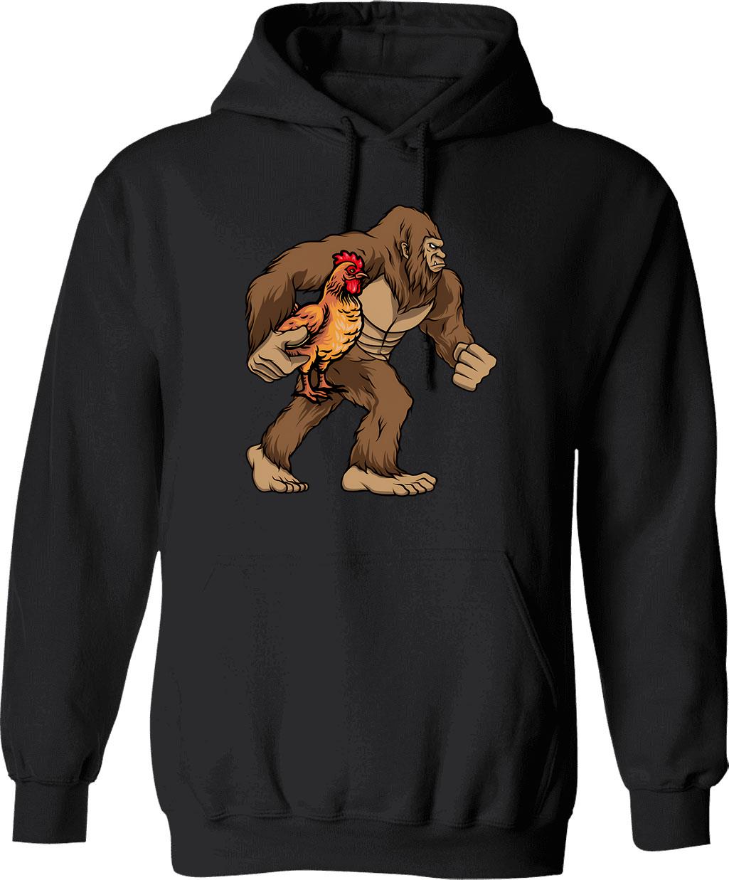 Bigfoot Carrying Chicken Funny Sasquatch Gift Hoodie - Black