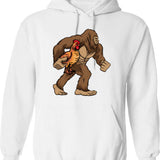 Bigfoot Carrying Chicken Funny Sasquatch Gift Hoodie - White