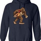 Bigfoot Carrying Chicken Funny Sasquatch Gift Hoodie - Navy