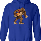 Bigfoot Carrying Chicken Funny Sasquatch Gift Hoodie - Blue