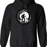 Bigfoot Fishing Hoodie - Retro Graphic Pullover Hoodie for Men & Women - Black