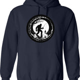Bigfoot Fishing Hoodie - Retro Graphic Pullover Hoodie for Men & Women - Navy