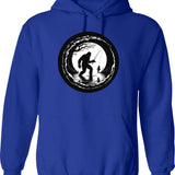 Bigfoot Fishing Hoodie - Retro Graphic Pullover Hoodie for Men & Women - Blue