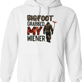 Bigfoot Grabbed My Wiener Hoodie - Retro Graphic Pullover Hoodie for Men & Women - White