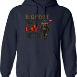 Bigfoot Grabbed My Wiener Hoodie - Retro Graphic Pullover Hoodie for Men & Women - Navy