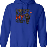 Bigfoot Grabbed My Wiener Hoodie - Retro Graphic Pullover Hoodie for Men & Women - Blue