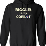 Biggles Is My Copilot Hoodie - Retro Graphic Pullover Hoodie for Men & Women - Black