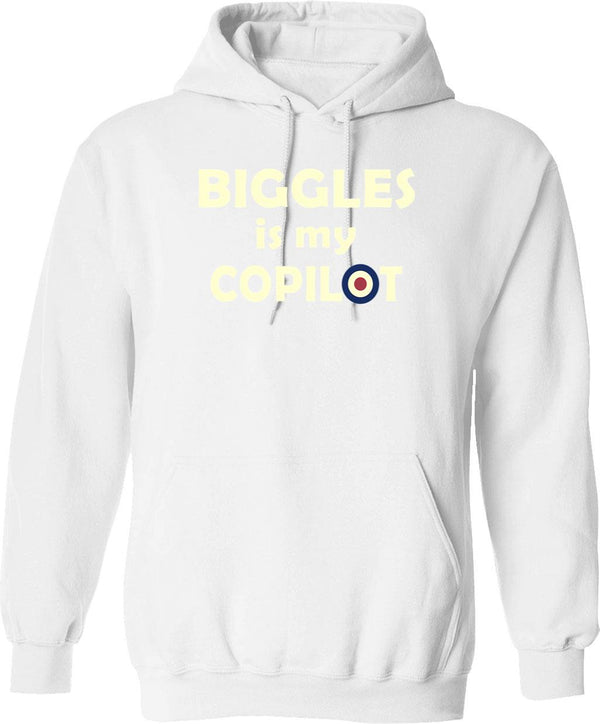 Biggles Is My Copilot Hoodie - Retro Graphic Pullover Hoodie for Men & Women - White
