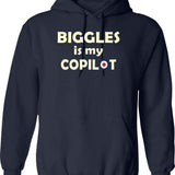 Biggles Is My Copilot Hoodie - Retro Graphic Pullover Hoodie for Men & Women - Navy