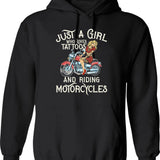 Biker Girl Hoodie - Retro Graphic Pullover Hoodie for Men & Women - Black