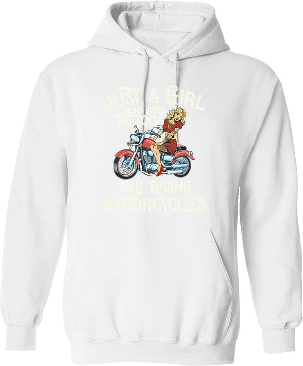 Biker Girl Hoodie - Retro Graphic Pullover Hoodie for Men & Women - White