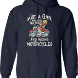 Biker Girl Hoodie - Retro Graphic Pullover Hoodie for Men & Women - Navy