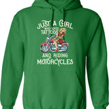 Biker Girl Hoodie - Retro Graphic Pullover Hoodie for Men & Women - Green