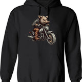 Biker Wild Hog Hoodie - Retro Graphic Pullover Hoodie for Men & Women - Black