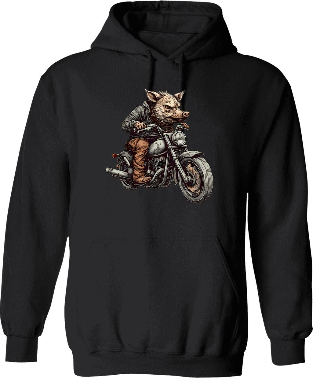 Biker Wild Hog Hoodie - Retro Graphic Pullover Hoodie for Men & Women - Black