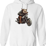 Biker Wild Hog Hoodie - Retro Graphic Pullover Hoodie for Men & Women - White