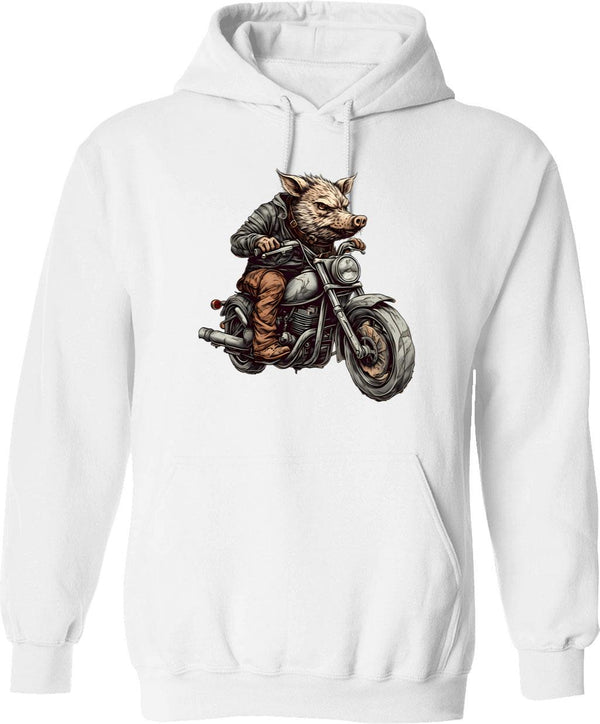 Biker Wild Hog Hoodie - Retro Graphic Pullover Hoodie for Men & Women - White